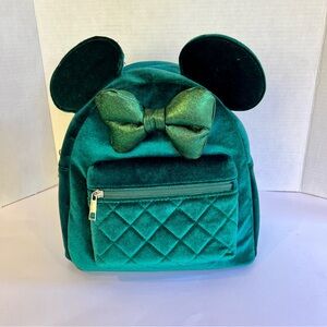NWT Disney Minnie Mouse Green Velvet, 3D Ears, Glitter quilted bow, backpack